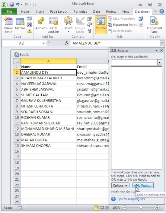 add xml map in excel